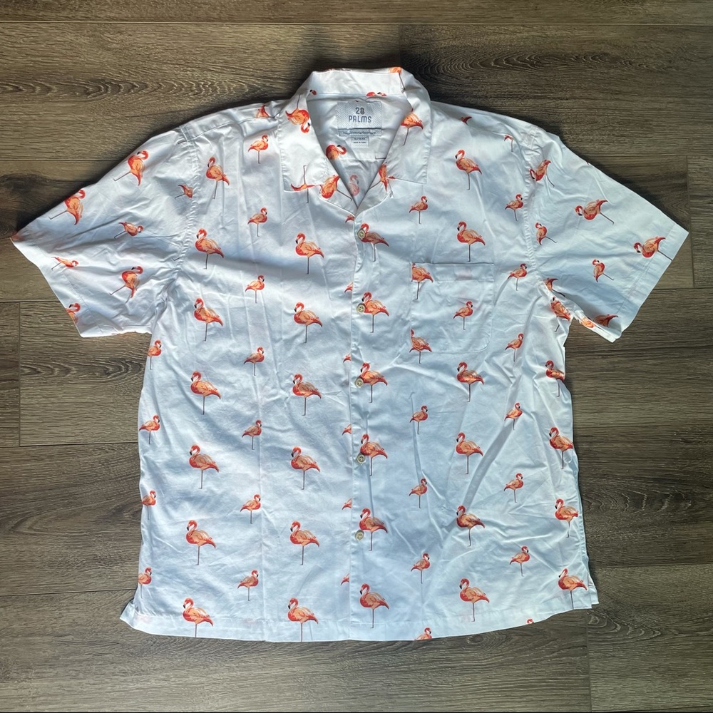 Flamingo Short Sleeve Button-up Polo